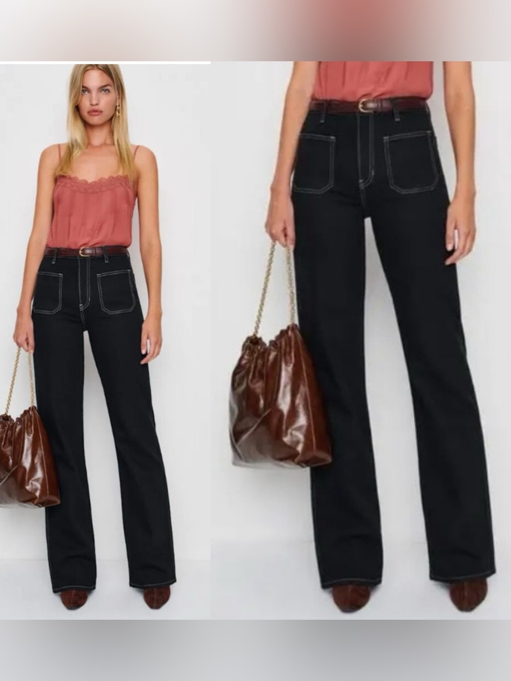 NWT Reformation Alyssa High Rise Wide Leg Black Jeans